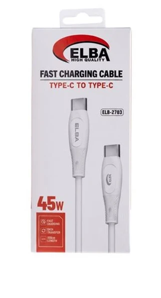 Elba ELB-2703 45w Type-c To Type-c 1mt Beyaz Silikon Şarj Kablosu 480Mps  Hızlı Şarj ürün görseli 1