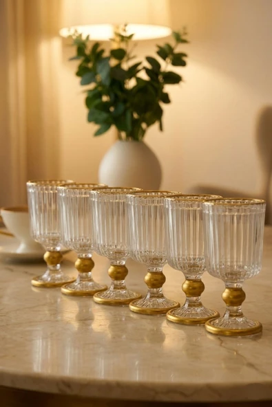 PLT Design 6'lı Yaldızlı Julia Kahve Yanı Su Bardağı Kristal Ayaklı Su Bardağı 100ml ürün görseli 1