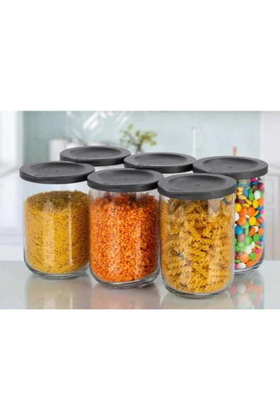 LAV Saklama Kabı 6 Lı - Cam Kavanoz Erzak Saklama Kabı Seti Takımı Gri 1000 Ml. ürün görseli 1