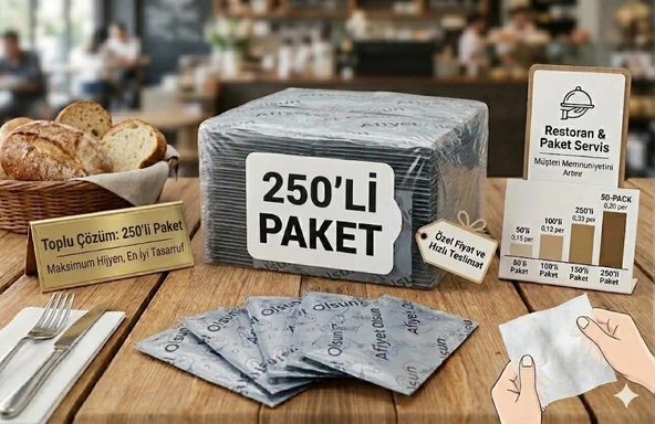 Renginex 6x12 Afiyet Olsun Baskılı Tek Kullanımlık Islak Mendil - 250'li Paket ürün görseli 1