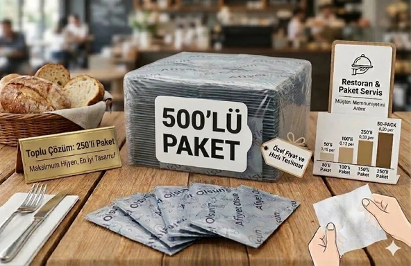 Renginex 6x12 Afiyet Olsun Baskılı Tek Kullanımlık Islak Mendil - 500'lü Paket ürün görseli 1