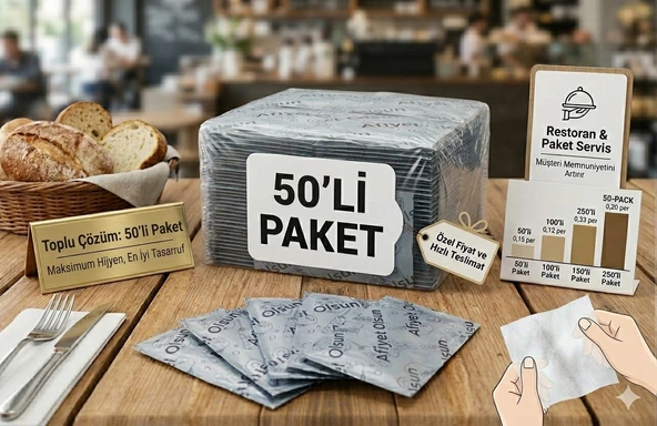 Renginex 6x12 Afiyet Olsun Baskılı Tek Kullanımlık Islak Mendil - 50'li Paket ürün görseli 1
