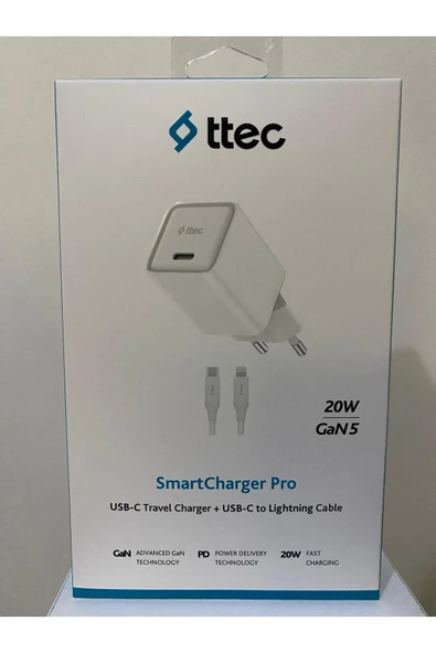 Ttec 2TC20LB ttec SmartCharger 20W PD GAN Seyahat Hızlı Şarj Aleti + USB-C - Lightning 150cm Kablo Beyaz ürün görseli 1