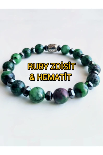 SEVER DOĞAL TAŞ RUBY ZOİSİT VE HEMATİT DOĞALTAŞ BİLEKLİK ürün görseli 1