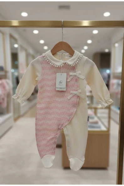 Kidzes KIZ BEBEK FİYONKLU PEMBE TÜLLÜ YANDAN ÇITÇITLI %100 COTTON PATİKLİ TULUM ürün görseli 1