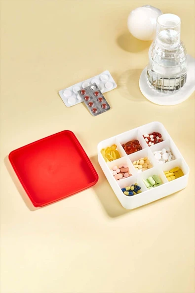 Bayev Medicine Box 1019 İlaç Kutusu 9 gözlü Ayarlanabilir Bölmeli Kapaklı İlaç Saklama Kutusu ürün görseli 1