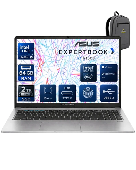 EXPERTBOOK Intel Core İ5-13420H 64 GB 2 TB SSD UHD GRAPHİCS 15.6" FULL HD WİN11PRO NOTEBOOK P1503CVA-I58512G1DOKA27 ürün görseli 1