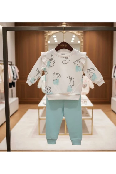 Kidzes Kalpli Tavşan Desenli 2'li Bebek Takımı ürün görseli 1