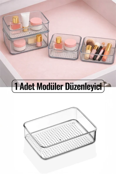 Bayev 1 Adet Leo (M) Şeffaf Çeyizlik Çatal Kaşık Düzenleyici Üst Üste Koyulabilir Çekmece İçi Organizer ürün görseli 1