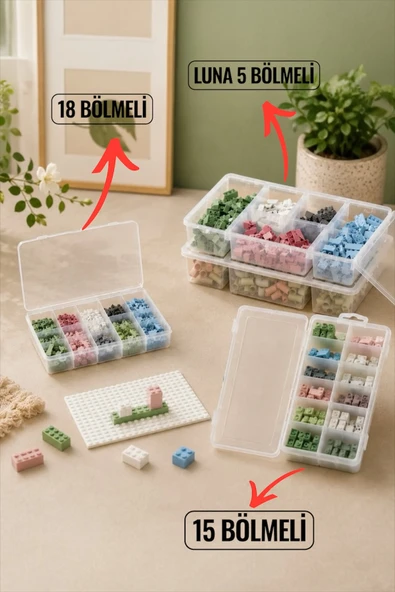 Bayev 3 Boy Şeffaf 15 Bölmeli+18 Bölmeli+Luna Çocuk Lego Düzenleyici Oyuncak Saklama Kutusu ürün görseli 1