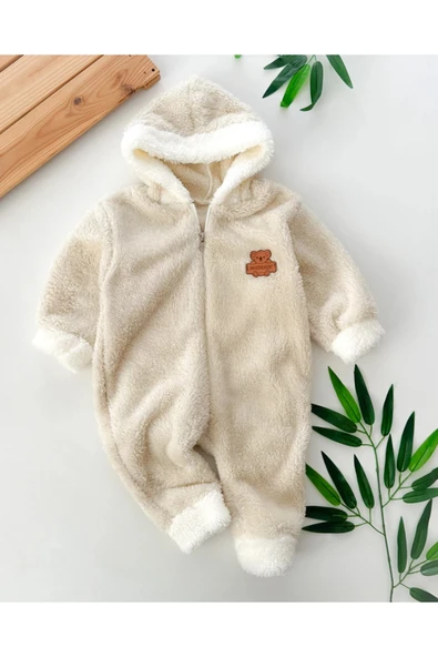 Kidzes Wellsoft-Peluş Kapüşonlu Bebek Tulum 9-12 Ay ürün görseli 1