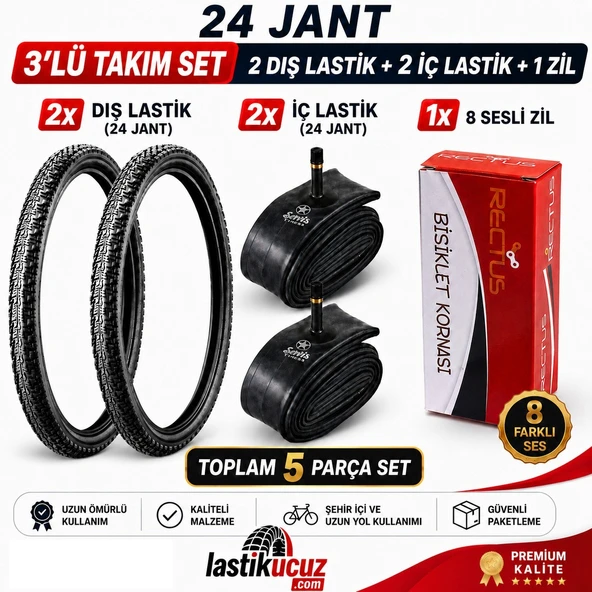 Servis 24X1.95 DIŞ LASTİK (THRONE) VE İÇ LASTİĞİ Bisiklet Lastiği ve İç Lastik (2 ŞER ADET TAKIM) + 1 ADET 8 SESLİ BİSİKLET KORNASI ürün görseli 1