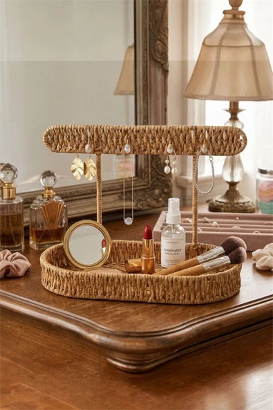 Bayev Lora Rattan 9193 Askılı Oval Organizer Sepet - Hasır Takı Fincan Dekor Sepeti Düzenleyici Takı Düzenleyici ürün görseli 1