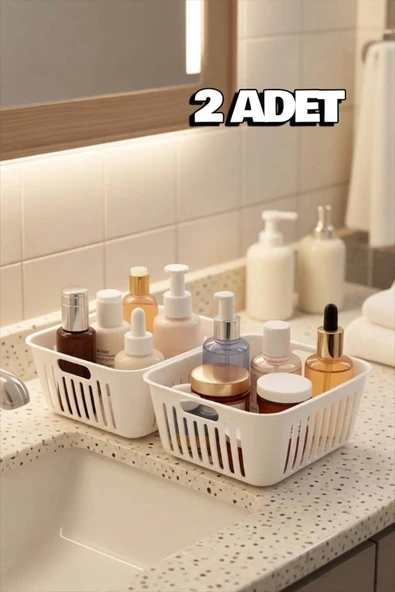 Bayev Stor 2 Adet Kozmetik Makyaj Düzenleme Sepeti Çok Amaçlı Dolap İçi Düzenleyici ürün görseli 1