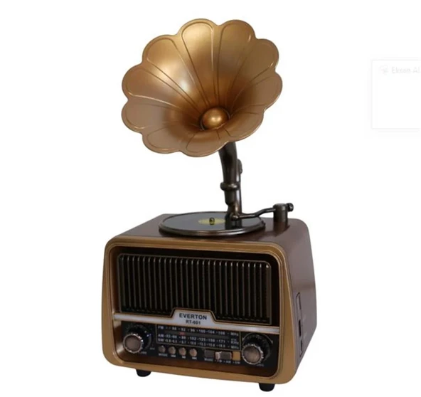 Everton Rt-601 Gramafonlu Bluetooth Fm-Usb-Tf-Aux  Şarjlı Nostaljik Radyo ürün görseli 1