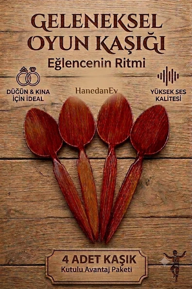4 Adet Kutulu Ahşap Görünümlü Plastik Kaşık Oyun Kaşığı Düğün Kına Eğlence Kaşığı ürün görseli 1