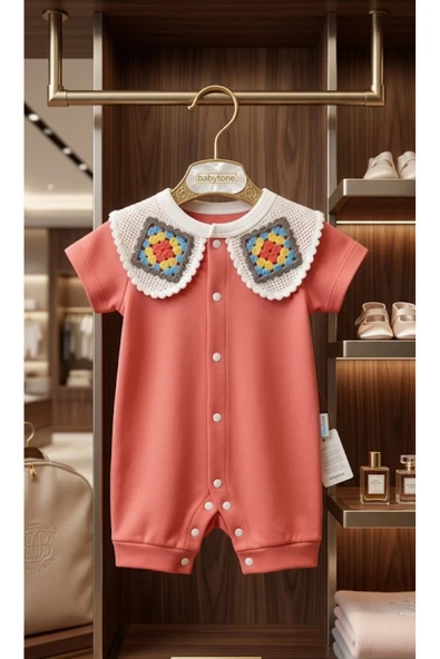 Kidzes Çiçek Örgü Yakalı Tulum 3-6 Ay Kız Bebek ürün görseli 1