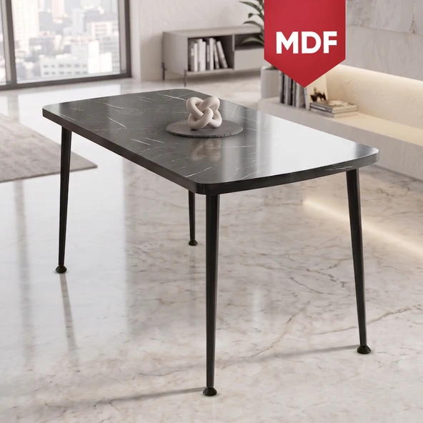 Runes Serisi MDF Sabit 80x130 Siyah Mermer Desen Mutfak Masası ürün görseli 1