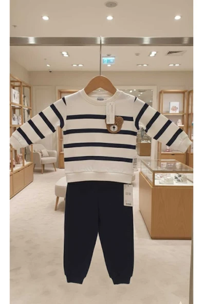 Kidzes ERKEK BEBEK ÇİZGİLİ AYICIK KABARTMALI %100 COTTON 2'Lİ TAKIM ürün görseli 1