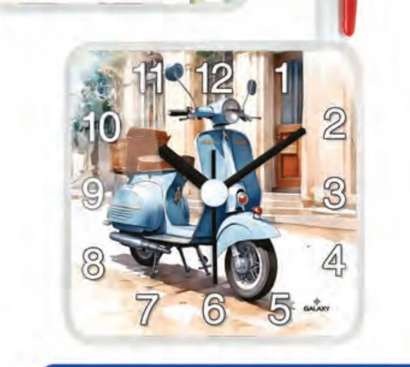 Galaxy Mıknastıslı Nostaljik Motorsiklet Eskitme Desenli Buzdolabı Saati Kare 10 x 10 cm ürün görseli 1