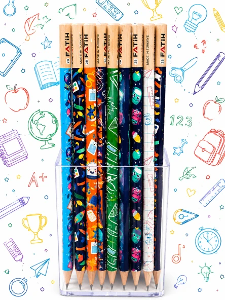 School Desenli Kurşun Kalem 2B Fatih 12 Adet ürün görseli 1