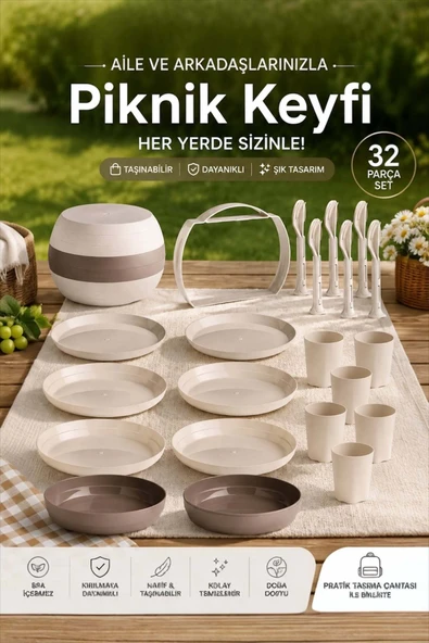 Bayev Küre Taşınılabilir 32 Parça Piknik ve Kamp Yemek Takımı – Piknik Seti ürün görseli 1
