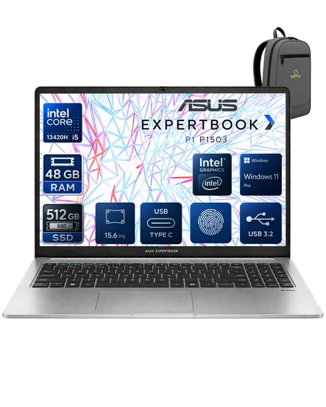 EXPERTBOOK Intel Core İ5-13420H 48 GB 512 GB SSD UHD GRAPHİCS 15.6" FULL HD WİN11PRO NOTEBOOK P1503CVA-I58512G1DOKA21 ürün görseli 1