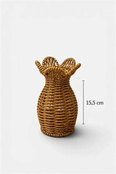 Bayev Favorite (335) Rattan Örme Oval Mini Vazo Çiçeklik Dekor - Resim 4