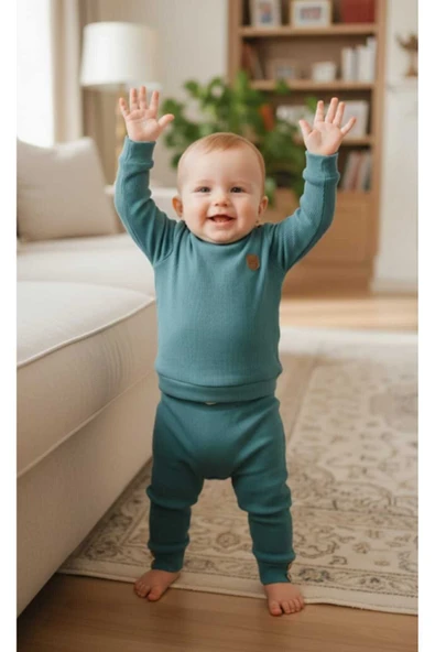 Kidzes RAPORLU DÜĞME DETAYLI PAMUKLU 2'Lİ BEBEK TAKIMI (UNISEX) ürün görseli 1