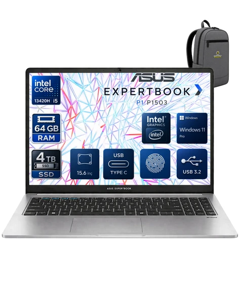 EXPERTBOOK Intel Core İ5-13420H 64 GB 4 TB SSD UHD GRAPHİCS 15.6" FULL HD WİN11PRO NOTEBOOK P1503CVA-I58512G1DOKA28 ürün görseli 1