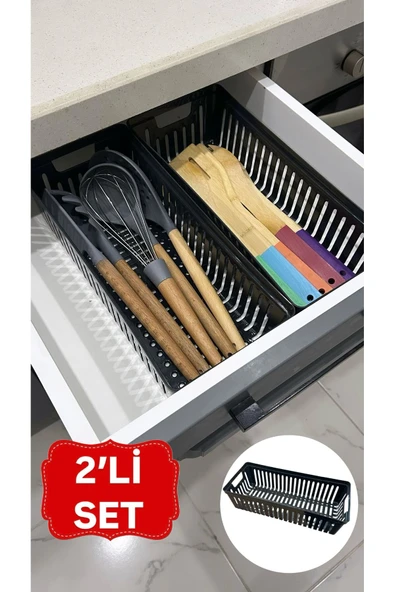 Bayev Siyah Clio 2'Li Set Modüler Kaşıklık Ve Kepçelik Çekmece Içi Düzenleyici Mutfak Organizer ürün görseli 1