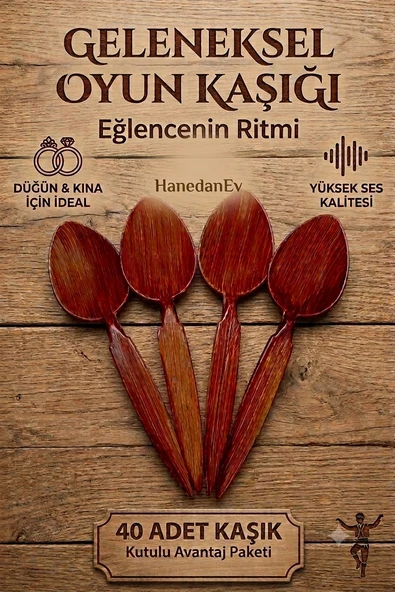 40 Adet Kutulu Ahşap Görünümlü Plastik Kaşık Oyun Kaşığı Düğün Kına Eğlence Kaşığı ürün görseli 1