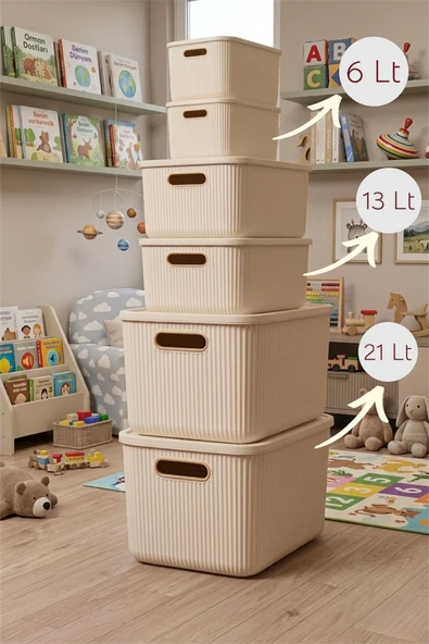 Bayev 6'Lı Set Colors Krem 2x6 2x13 2x21 Dolap İçi Düzenleyici Organizer Oyuncak Kutusu Kapaklı Saklama Kutusu ürün görseli 1