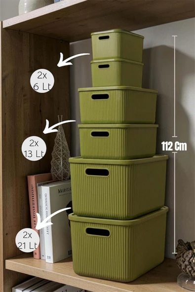 Bayev 6'Lı Set Colors Yeşil 2x6 2x13 2x21 Ofis Dolap İçi Düzenleyici Oyuncak Kutusu Kapaklı Saklama Kutusu ürün görseli 1