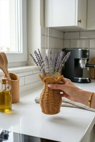 Bayev Favorite (335) Rattan Örme Oval Mini Vazo Çiçeklik Dekor ürün görseli 1