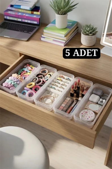 Bayev Dark 5 Adet (L) Çekmece İçi Çok Amaçlı Organizer - Takı Makyaj Organizeri Dolap İçi Düzenleyici Kaşıklık ürün görseli 1