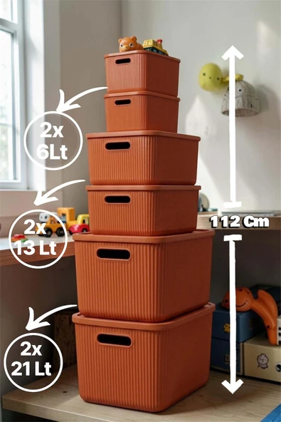 Bayev 6'Lı Set Colors Turuncu 2x6 2x13 2x21 Dolap İçi Düzenleyici Organizer Oyuncak Kutusu Kapaklı Saklama Kutusu Baza Altı Düzenleyici ürün görseli 1