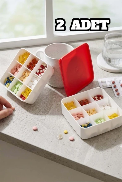 Bayev 2 Adet Medicine Box 1019 İlaç Kutusu 9 gözlü Ayarlanabilir Bölmeli Kapaklı İlaç Saklama Kutusu ürün görseli 1