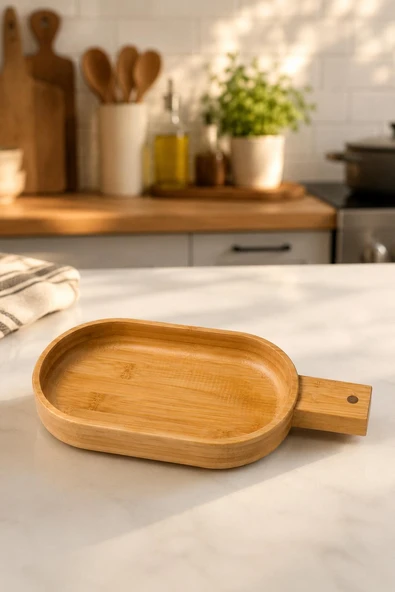 Bambu Saplı Sunum Tabağı 31x13 cm Kahvaltılık ve Atıştırmalık Servis Tepsisi ürün görseli 1