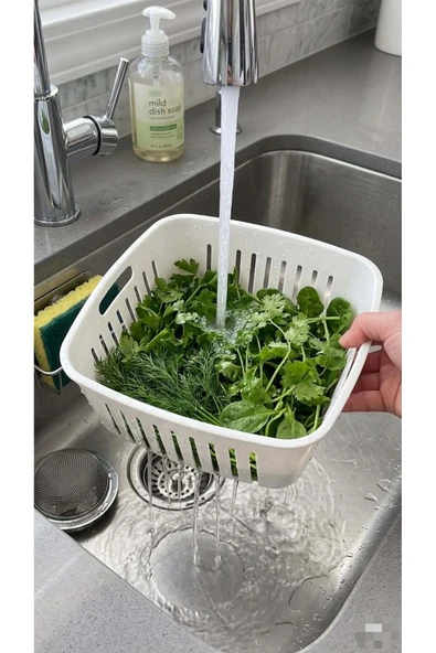 Bayev Stor Beyaz Plastik Süzgeç Çok Amaçlı Makarna Meyve Sebze Yıkama Süzgeci ürün görseli 1