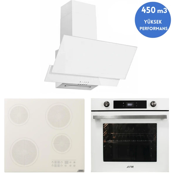 Alveus AFM Serisi Loreo  Vitro. Elektrikli Cam Beyaz Ankastre Set ( V6-05 + FM7701 + FM3301) ürün görseli 1