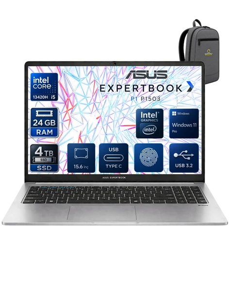EXPERTBOOK Intel Core İ5-13420H 24 GB 4 TB SSD UHD GRAPHİCS 15.6" FULL HD WİN11PRO NOTEBOOK P1503CVA-I58512G1DOKA12 ürün görseli 1