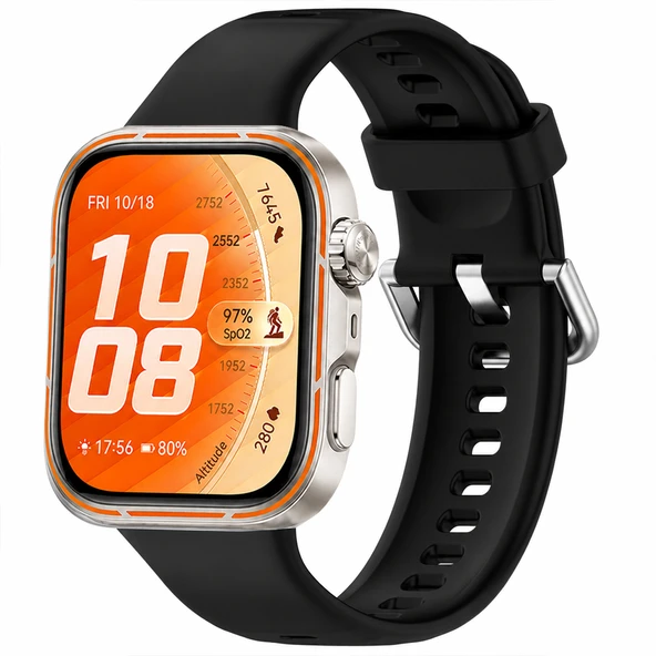 Huawei Watch Fit 5 Pro İle Uyumlu Metal Tokalı Yumuşak Soft Silikon Kordon  Siyah ürün görseli 1