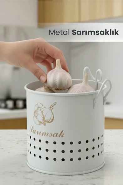 Metal Lüx Asılabilir Beyaz Sarımsaklık Kovası Çeyizlik ürün görseli 1