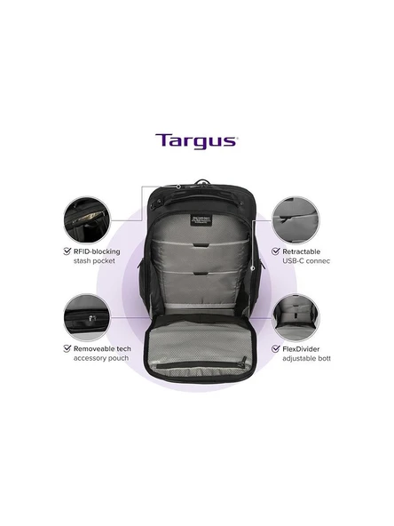 Targus HeritageLuxe 15-16" BackPack - Black - TARTBB656GL - Resim 5