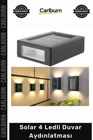 #Solar Dış Mekan Bahçe Su Geçirmez IP65 Gün Işığı Dekoratif Solar 4 Ledli Duvar Aydınlatması ürün görseli 1