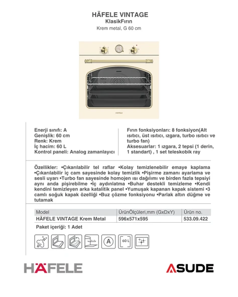 Hafele Vintage Ankastre Krem Set - Resim 5