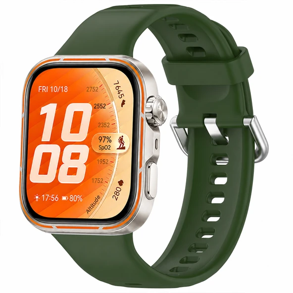 Huawei Watch Fit 5 Pro İle Uyumlu Metal Tokalı Yumuşak Soft Silikon Kordon  Haki ürün görseli 1