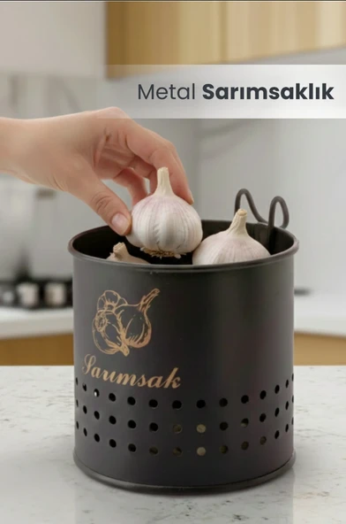 Metal Lüx Asılabilir Siyah Sarımsaklık Kovası Çeyizlik ürün görseli 1