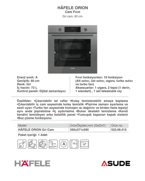 Hafele Orion Ankastre Set gri - Resim 3